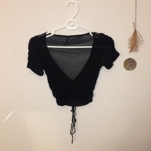 Out From Under Mesh Crop Top w Cinching